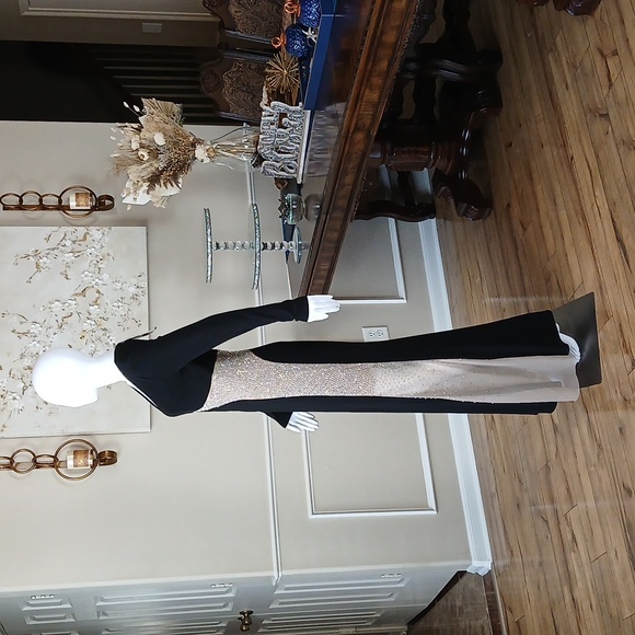 New Xscape Women's V-Neck Embellished Contrast-Inset Gown. Size 6 - Picture 4 of 17